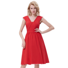 Belle Poque Cor sólida sem mangas V-pescoço alto esticado A-Line Red Retro Vintage Women Dress BP000373-1